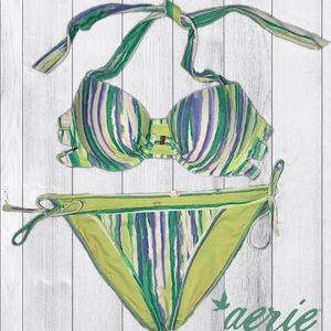 Green, White, & Purple Aerie Bikini